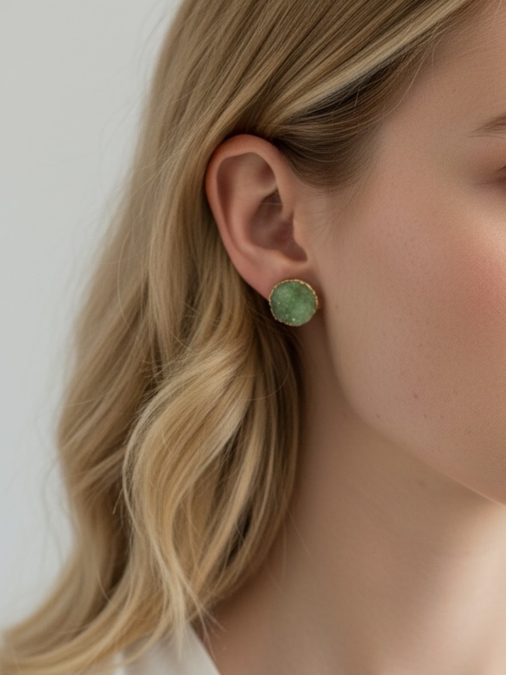 Indie Boho Druzy Jade Green Crystal Quartz Earring - Picture 6 of 7